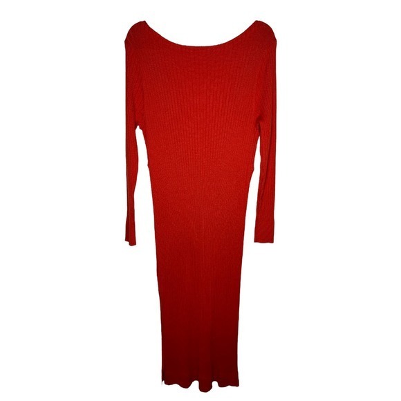 Leith Womens Ribbed Sweater Midi Dress Plus Size 2X Red V-Neck Side Slit‎ NWOT - Picture 3 of 6